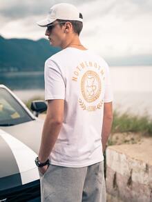 Hombres Camiseta con estampado de dibujos animados y letra - Blanco - Ver 2