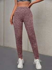 SHEIN Essnce Super High Waist Marled Leggings - Redwood - View 4