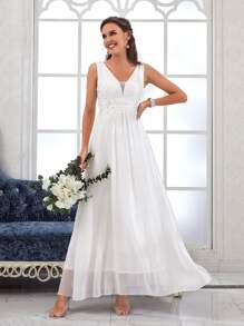 Contrast Sequin Chiffon Maxi Wedding Dress Without Veil - White - View 1
