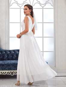 Contrast Sequin Chiffon Maxi Wedding Dress Without Veil - White - View 2