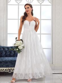 UNITHORSE Lace-up Back Mesh Insert Lace Tube Wedding Dress - White - View 1