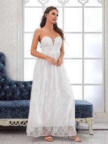 UNITHORSE Lace-up Back Mesh Insert Lace Tube Wedding Dress - White - View 5