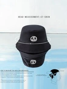 貓熊刺繡漁夫帽 - 黑色 - 查看 3