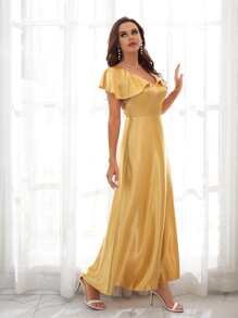 Butterfly Sleeve Backless Satin Bridesmaid Dress