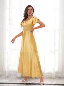 Butterfly Sleeve Backless Satin Bridesmaid Dress