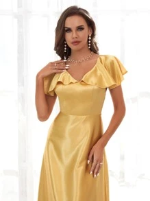 Butterfly Sleeve Backless Satin Bridesmaid Dress