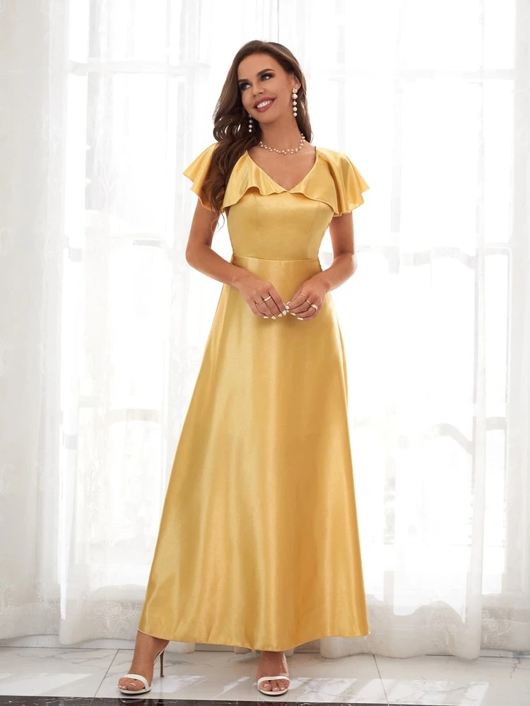 Butterfly Sleeve Backless Satin Bridesmaid Dress