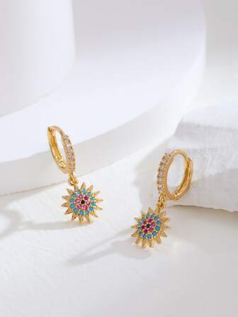 Hihho Cubic Zirconia Sunflower Drop Earrings Valentines,Mom,Mother,Mother's Day,Gift