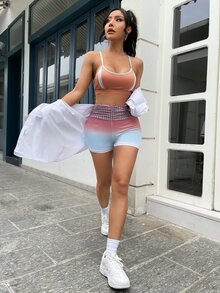 Set bộ đồ thể thao Tương phản ràng buộc Ombre Sọc ca rô - Nhiều màu - Xem 6