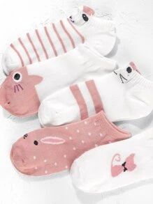 5pairs Striped & Cartoon Graphic Ankle Socks - Multicolor - View 2