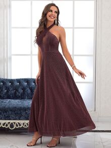 Robe de demoiselle d'honneur dos-nu scintillant ras-du-cou