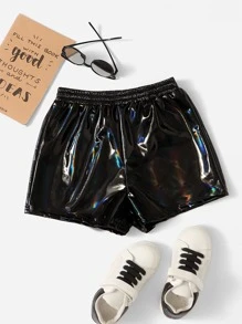 SHEIN Girls Elastic Waist Shorts - Black - View 1