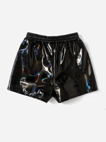 SHEIN Girls Elastic Waist Shorts - Black - View 2