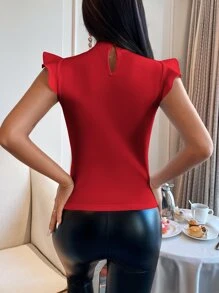 SHEIN SXY 小高領荷葉邊T恤 - 紅色 - 查看 2