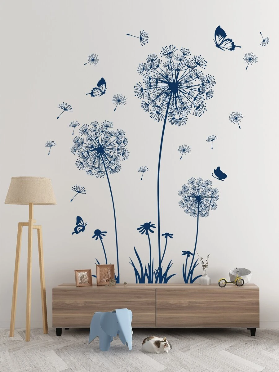 2pcs Dandelion Print Wall Sticker - Blue - View 1