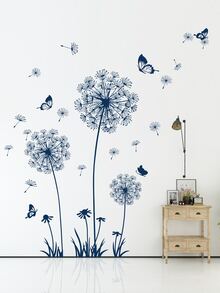 2pcs Dandelion Print Wall Sticker - Blue - View 2