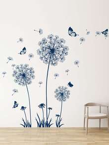 2pcs Dandelion Print Wall Sticker - Blue - View 4