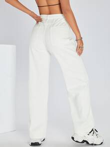 Quần jean nữ Nút Túi Bị tách Dây kéo màu trơn - trắng - Xem 2