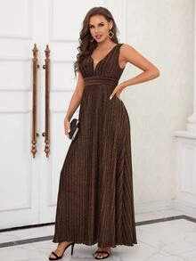 Contrast Mesh Metallic Pleated Bridesmaid Dress