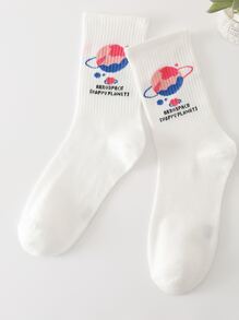 Hombres Calcetines de tripulación con estampado de letra - Blanco - Ver 1