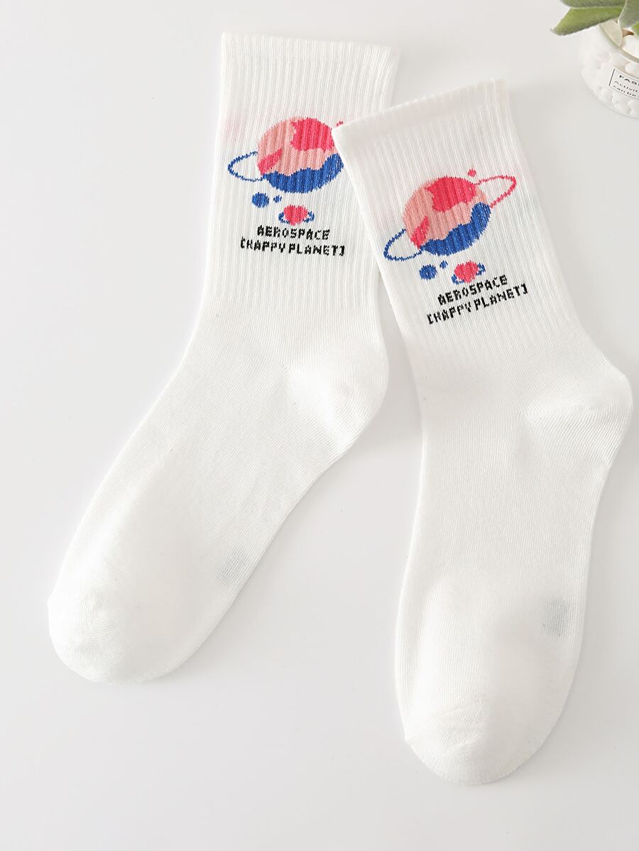 Hombres Calcetines de tripulación con estampado de letra - Blanco - Ver 1