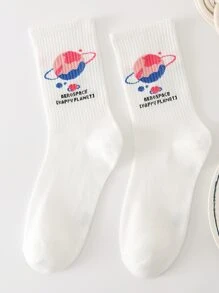 Hombres Calcetines de tripulación con estampado de letra - Blanco - Ver 2