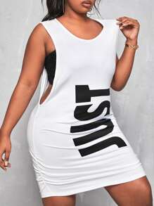 Maweii Plus Letter Graphic Ruched Fitted Dress & Tube Top - Black and White - View 1