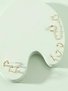 3雙水鑽裝飾圓耳環 - 金黃色 - 查看 2