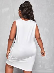 Maweii Plus Letter Graphic Ruched Fitted Dress & Tube Top - Black and White - View 2