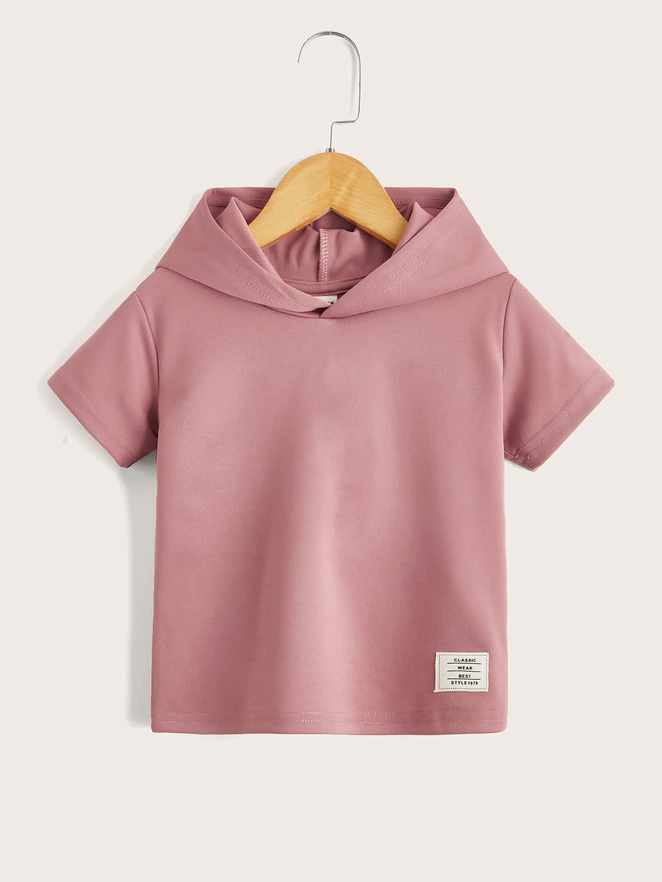 SHEIN 小男童補丁細節連帽T恤 - 藕粉色 - 查看 1