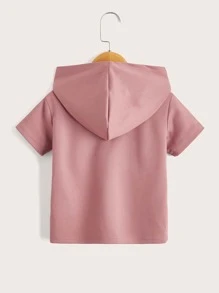 SHEIN 小男童補丁細節連帽T恤 - 藕粉色 - 查看 2