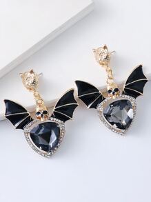 juran 1 Cặp bông tai mặt dây chuyền hình dơi đính đá phong cách Gothic dành cho nữ - màu đen - Xem 1