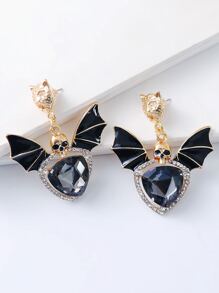 juran 1 Cặp bông tai mặt dây chuyền hình dơi đính đá phong cách Gothic dành cho nữ - màu đen - Xem 4
