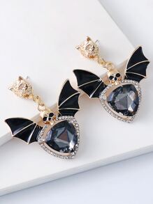 juran 1 Cặp bông tai mặt dây chuyền hình dơi đính đá phong cách Gothic dành cho nữ - màu đen - Xem 5