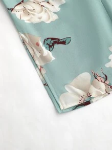 印花打褶前繫帶長褲 - 綠色 - 查看 5