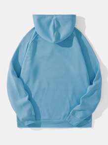 Men Kangaroo Pocket Drawstring Thermal Hoodie - Baby Blue - View 2