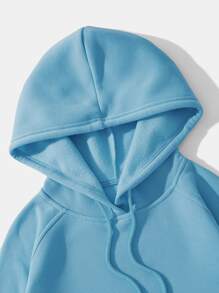 Men Kangaroo Pocket Drawstring Thermal Hoodie - Baby Blue - View 3