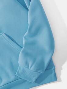 Men Kangaroo Pocket Drawstring Thermal Hoodie - Baby Blue - View 4