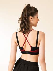 Crisscross Backless Camo Print 2 In 1 Sports Bra - Burgundy - View 5