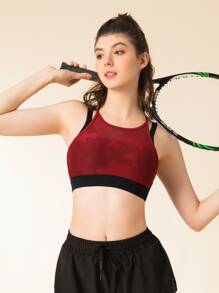 Crisscross Backless Camo Print 2 In 1 Sports Bra - Burgundy - View 6