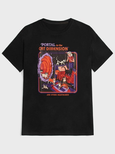 Stevenrhodes تي شيرت قطني للرجال بطباعة كرتونية وحرفية، المدرسة