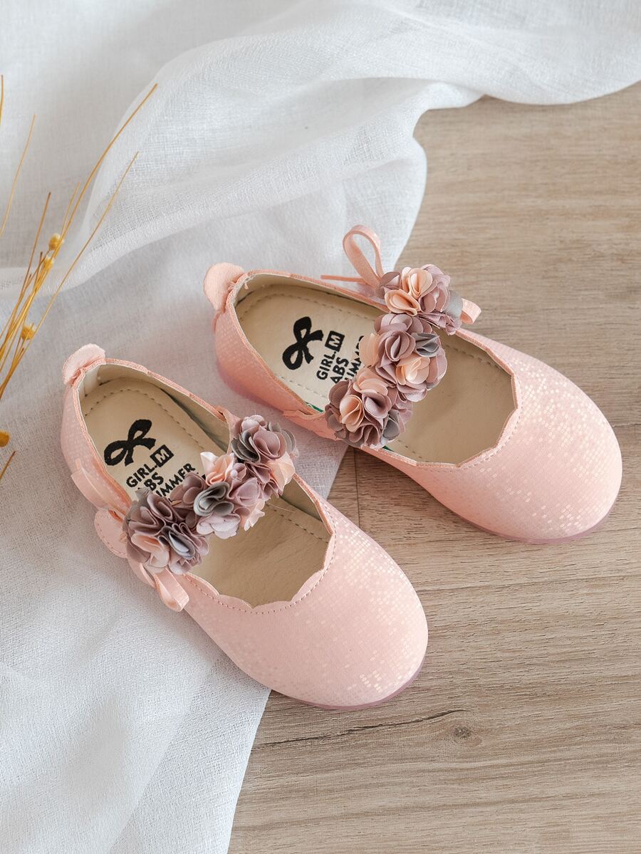 Girls Flower Decor Mary Janes - Pink - View 1