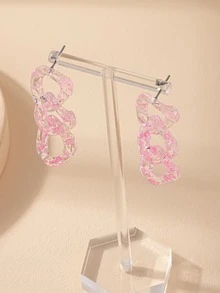 Pendientes largos con diseño de cadena - Rosa - Ver 3