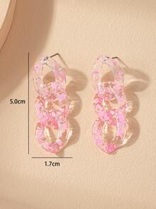 Pendientes largos con diseño de cadena - Rosa - Ver 4