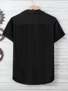 Manfinity Homme Áo sơ mi Nam Nút màu trơn Cơ bản - màu đen - Xem 2