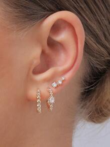3pairs Rhinestone Decor Hoop Earrings - Yellow Gold - View 1