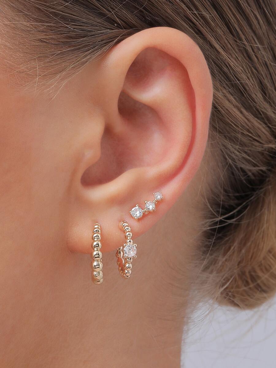 3pairs Rhinestone Decor Hoop Earrings - Yellow Gold - View 1