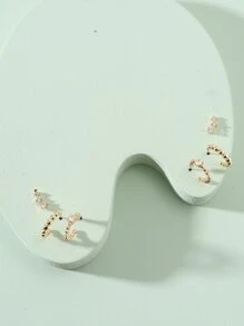 3pairs Rhinestone Decor Hoop Earrings - Yellow Gold - View 2