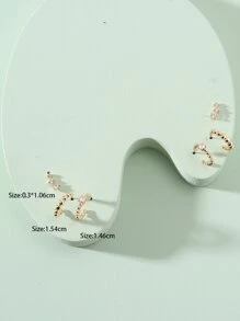 3pairs Rhinestone Decor Hoop Earrings - Yellow Gold - View 3