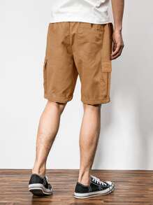 Manfinity Homme Loose Fit Men's Flap Pocket Drawstring Waist Shorts - Khaki - View 2